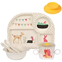 Shopwithgreen - Juego de 5 piezas de fibra de bambú para niños- plato de comida- cuenco- cuchara- tenedor- vajilla…